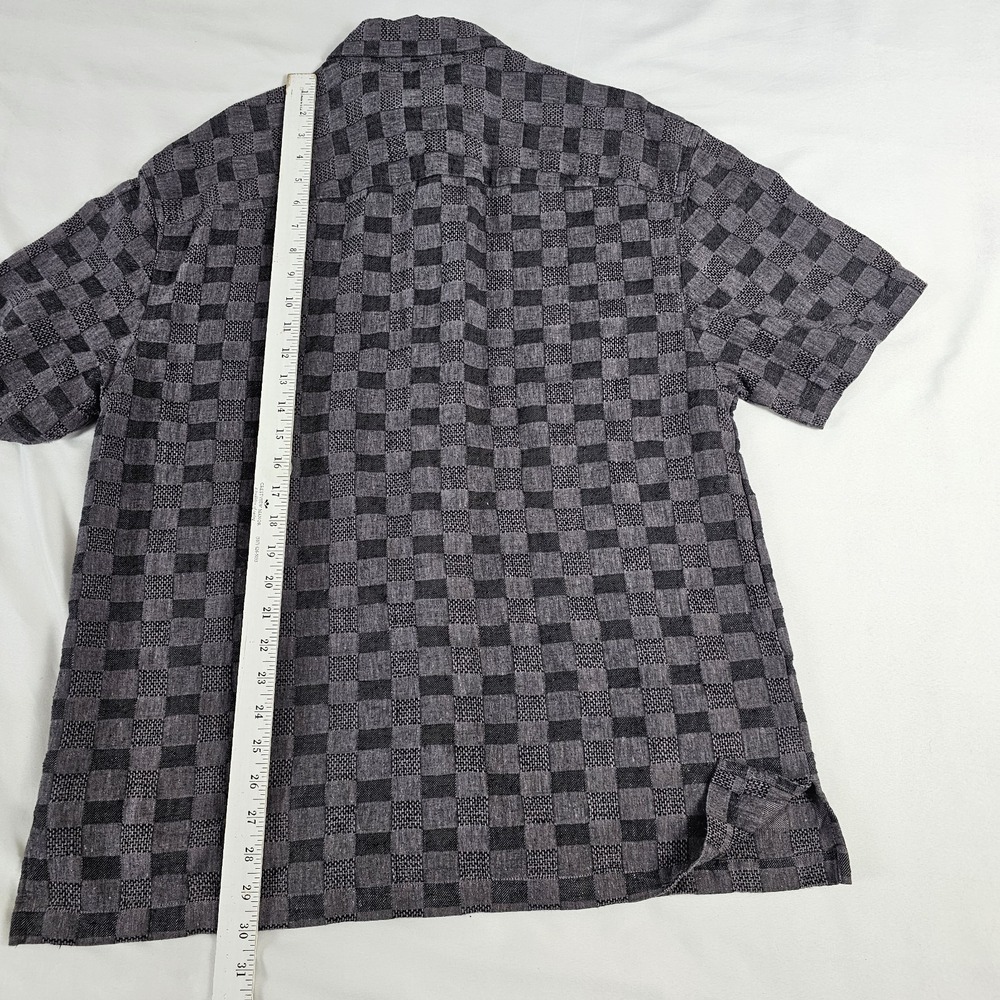 La Cabana Linen Blend Gray Black Check Lounge Shirt Mens L - Picture 4 of 5